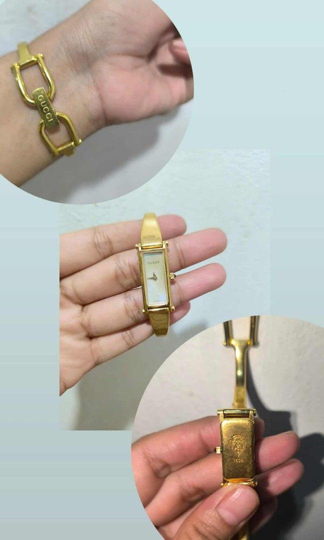 Gucci bangle 1500L gold watch (Category: Luxury Watches) located in Quezon City. Submitted by maeclosetph (Listing ID 1393839403, Image 1). Description: .