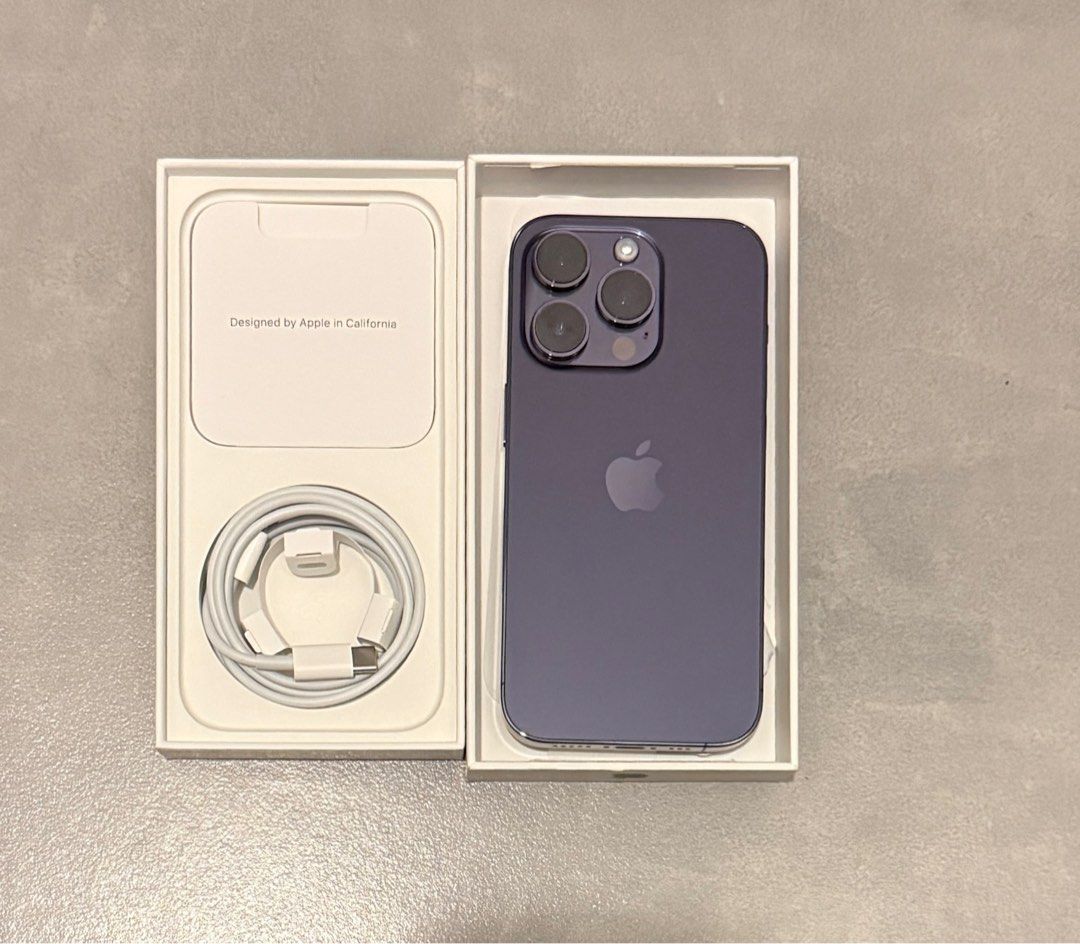 iPhone 14 Pro - Deep Purple, 1 TB (E-Sim only, US Version) (Category: iPhone 14 Series) located in Manila. Submitted by nochu901 (Listing ID 1393851215, Image 3). Description: iPhone 14 Pro Deep Purple 1 Tb 99% Smooth, No issues E-Sim Only, US Version Open-line 74% Battery Health Inclusions: Original Lightning Cable - Used Once, Box, Free Cases & Matte Screen Protector RFS: Ugraded Meet-ups only (UP Town Center, Trinoma, Vertis North).