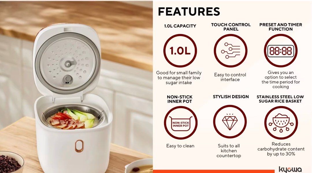 Kyowa Rice cooker low carb (Category: Announcements) located in Muntinlupa City. Submitted by ababrl (Listing ID 1393852990, Image 2). Description: Kyowa low carb rice cooker Rfs: migrating soon. And wala lang po lang steam meron naman po nabibili sa shoppee. .