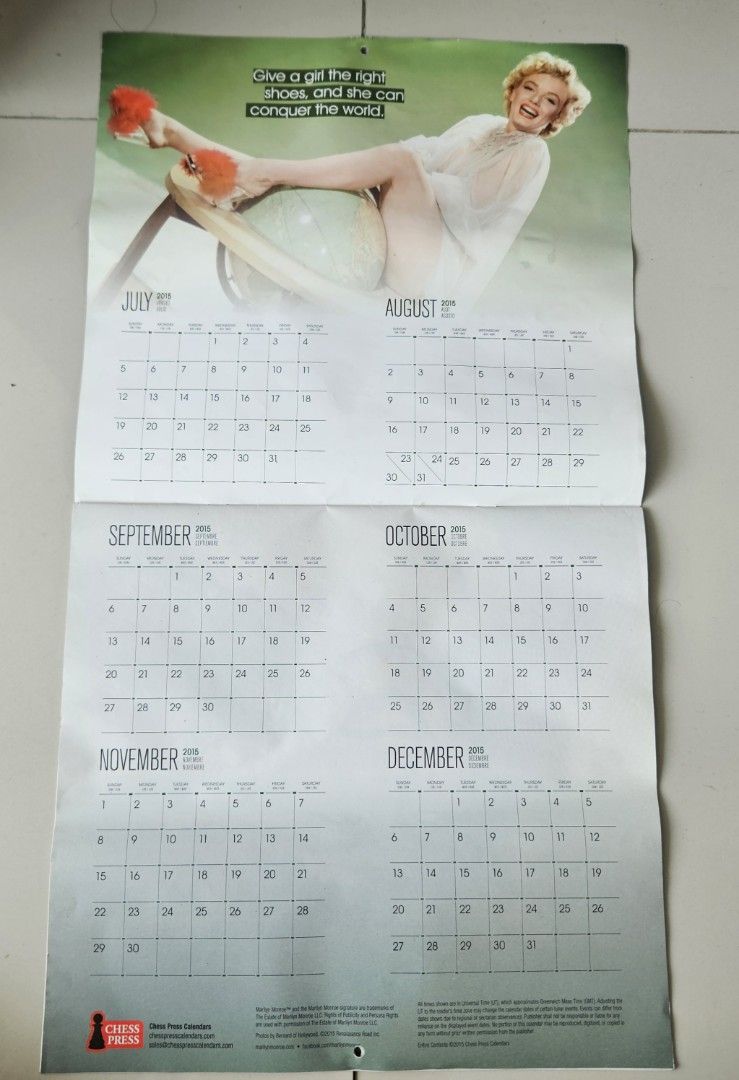 Marilyn Monroe 2016 Official 18-Month Calendar (Category: Magazines) located in Rizal. Submitted by cherry_garcia (Listing ID 1393923116, Image 3). Description: - 2016 Marilyn Monroe Calendar - Features iconic photos by Bernard of Hollywood - Covers July 2015 to December 2016 - Published by Chess Press.