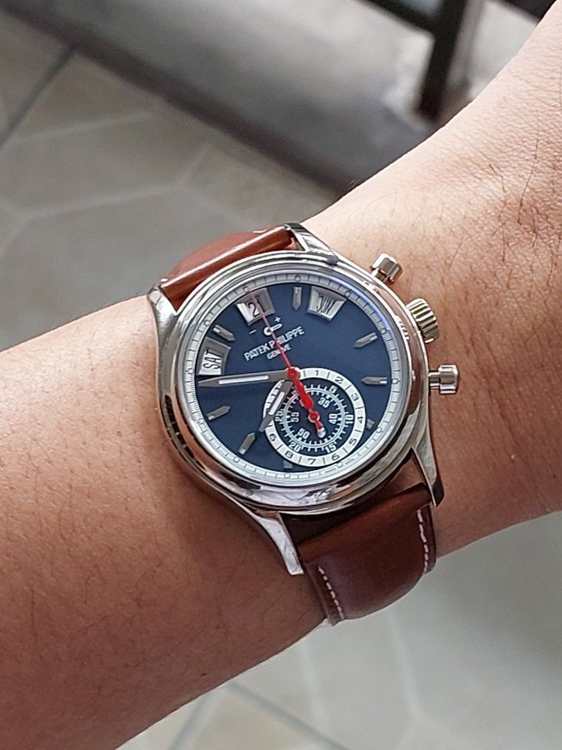 Patek Philippe 5960G Annual Calendar Chronograph (Category: Luxury Watches) located in Quezon City. Submitted by jcdss (Listing ID 1393973745, Image 2). Description: For sale or trade: Patek Philippe 5960G-001 Complete Set Box and Papers (missing Movement Calibre Manual) June 2021 Rated 90% due to strap wear and slight box interios stain. Can be rated higher if the watch itself as basis. Recently serviced by reputable third party service just to 