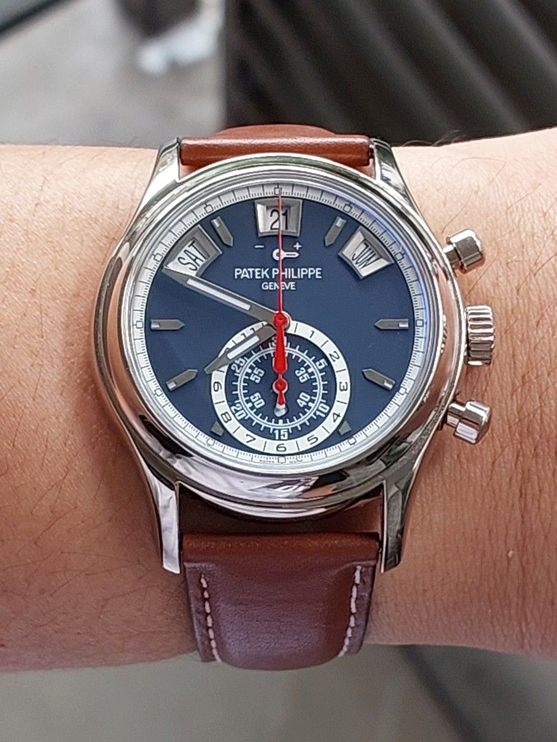 Patek Philippe 5960G Annual Calendar Chronograph (Category: Luxury Watches) located in Quezon City. Submitted by jcdss (Listing ID 1393973745, Image 1). Description: For sale or trade: Patek Philippe 5960G-001 Complete Set Box and Papers (missing Movement Calibre Manual) June 2021 Rated 90% due to strap wear and slight box interios stain. Can be rated higher if the watch itself as basis. Recently serviced by reputable third party service just to 