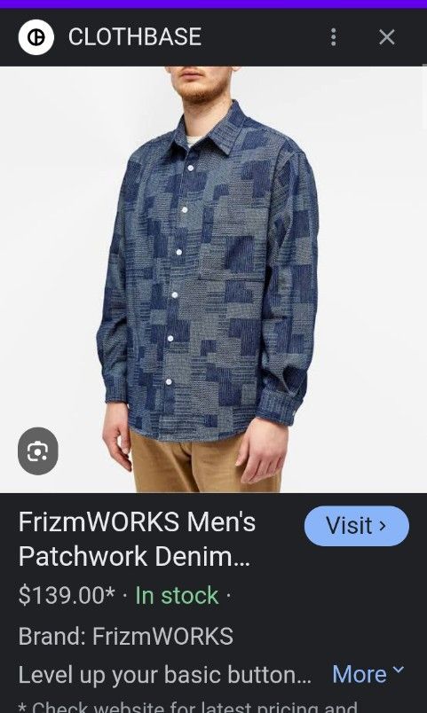 25x27 Boro Patchwork Denim long sleeve polo (Category: Tshirts & Polo Shirts ) located in Bulacan. Submitted by keroro1982 (Listing ID 1394070281, Image 2). Description: - Denim Shirt - XL Size - Unique Patchwork Design - Two Chest Pockets - Button Closures - Long Sleeves - Blue Denim.