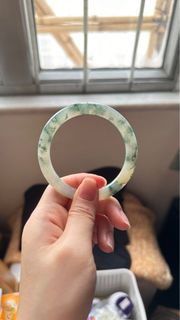 54# 翡翠A玉 冰飄花錯金鑲美人條手鐲 雙8圓條64193777285889110