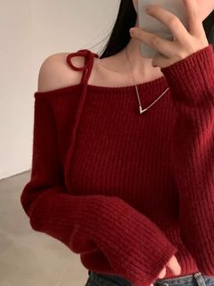 紅色露肩針織衫64246532229763110