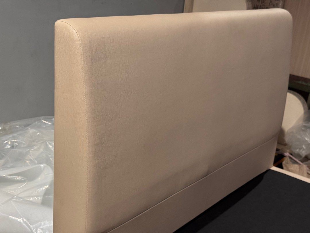 Basic Queen Bedframe (Category: Bed Frames & Mattresses) located in Singapore. Submitted by princebed.factory (Listing ID 1394120004, Image 3). Description: Basic Queen Bedframe (L0991) Suitable for queen size Mattress 60”x 75” Condition: 9/10 (Display Set) Sand color PVC Material. Pricing includes delivery, installation and GST. If interested, please contact Mr Tay at nine6778139..