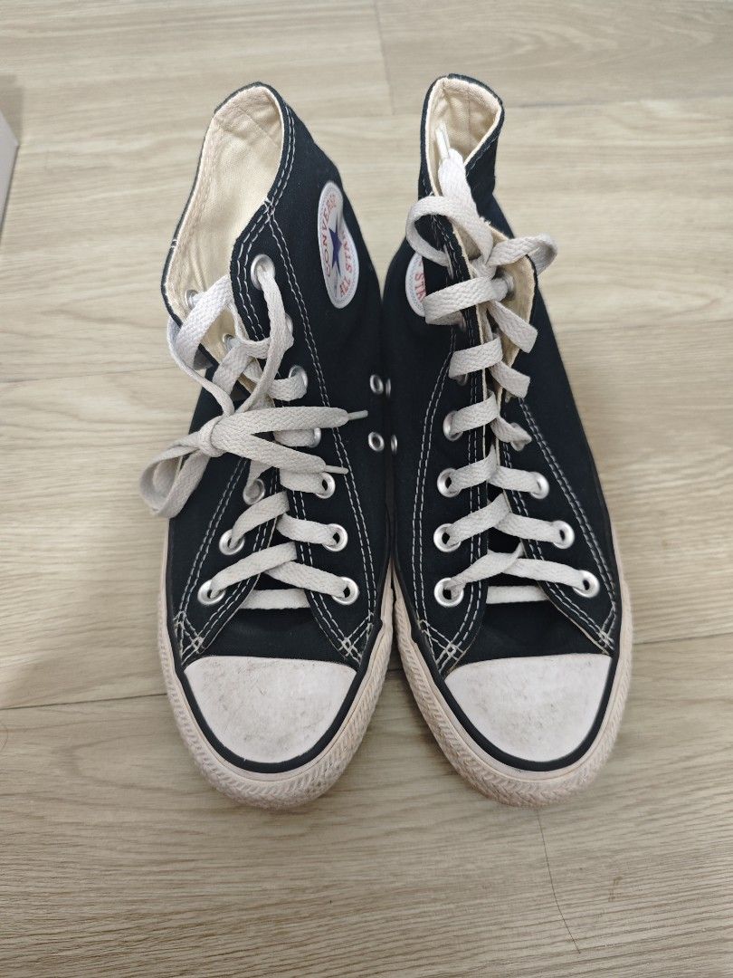 Converse Chuck Taylor All Star High Top (Black) (Category: Sneakers) located in Quezon City. Submitted by closetspringcleaning (Listing ID 1394114080, Image 1). Description: *Perfect for everyday wear; barely used *Actual size is UK 4.5 *Shoe only, no box RFS: Decuttering SF shouldered by the buyer Ships via LBC, J&T Same day delivery via Lalamove.