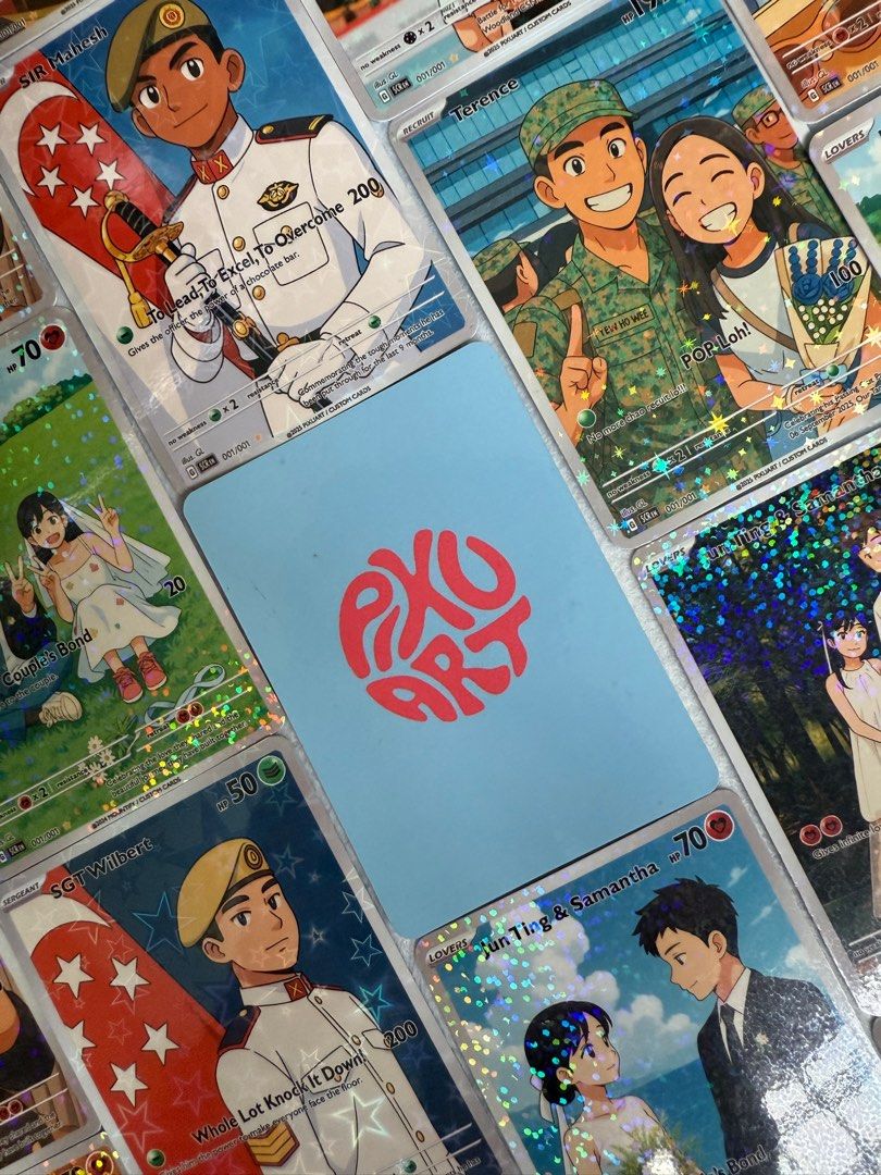 Custom Pokemon Cards 🖼️ (Category: Other Merchandise) located in Singapore. Submitted by pixuart (Listing ID 1391337195, Image 1). Description: Looking for the perfect gift that’s unique, fun, and personal? We design personalized Pokémon-style art cards that are uniquely yours! Perfect for: 💖 Valentine’s Day 🎂 Birthdays 💍 Anniversaries 🎓 Graduations 👩‍❤️‍👨 Weddings / Proposals 🌟 Any special milestone worth remembering Each card is a keeps