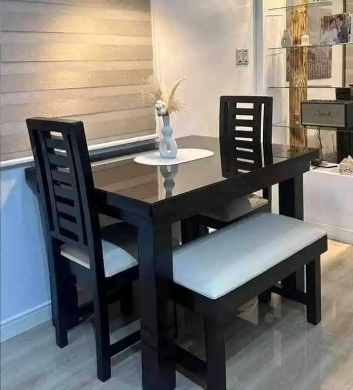 DINING TABLE SET WITH TOP GLASS (Category: Tables & Sets) located in Mabalacat. Submitted by arlenemamangun01 (Listing ID 1394118874, Image 1). Description: DINING SET 😍 Made of Mahogany Woods 🪵 Comfort feels like our furniture. Don't think twice, choose us. ✨ ✅ Made to Order ✅ High Quality ✅ Lowest Price Guaranteed ✅ Free Delivery ✅ COD We also offer; — TV Rack Consoles, High Chair, Coffee Dining Table, Center Table, Bed Frames, Bedside Tables