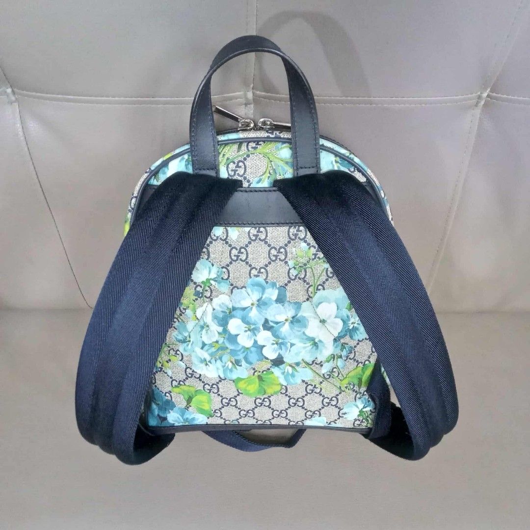 Gucci Bloom GG Supreme Monogram Backpack Light Blue (Category: Luxury Bags & Wallets) located in Taguig. Submitted by esa.agustin (Listing ID 1394048423, Image 3). Description: Original Gucci Bloom GG Supreme Monogram Backpack Light Blue. Small size. With dust bag. Made in Italy. Height - 10.6 inches Length - 8.5 inches Width - 3.7 inches.