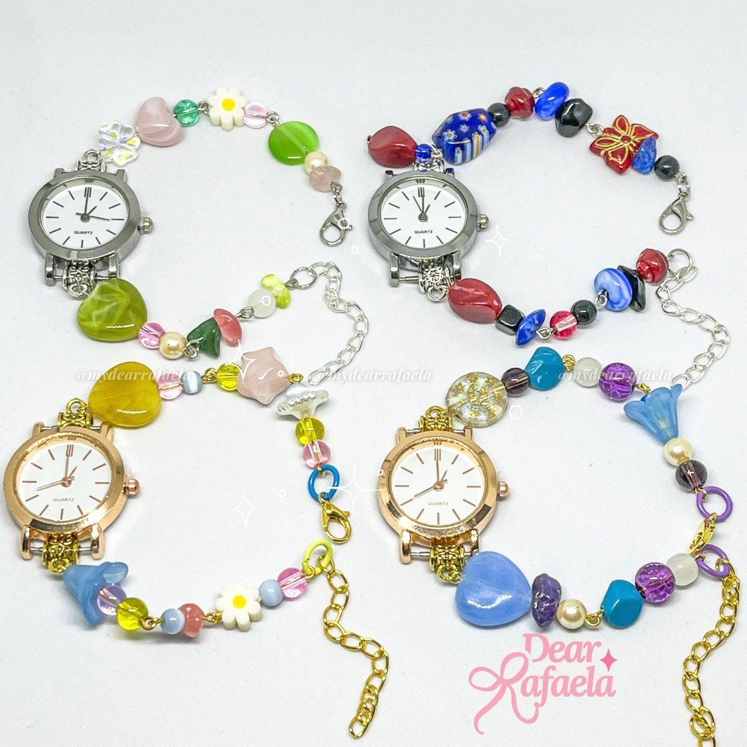 Hand-beaded bracelet watch INTRO PRICE (Category: Women's Watches) located in Quezon City. Submitted by eggiefund (Listing ID 1383227623, Image 1). Description: 1 of 1 hand-beaded bracelet watches Made with ceramic beads, glass beads, lamp work beads, murano beads and polymer beads. Approx. 8” *adjustable upon request for sure buyers.