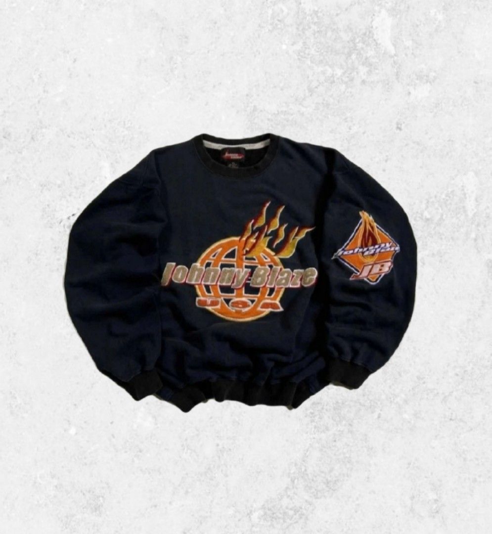 Johnny blaze flame sweater (Category: Hoodies) located in Mankayan. Submitted by frugalarchive (Listing ID 1394165106, Image 1). Description: issues: 1 pin hole Hindi kita all designs are embroidered thick cotton.