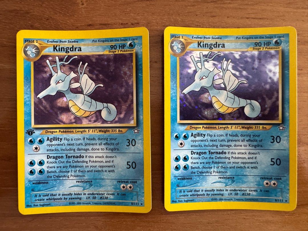 Kingdra Neo Genesis 1st ed (Category: Vintage Collectibles) located in Singapore. Submitted by lyxrelivingmychildhood (Listing ID 1394179008, Image 1). Description: As pictured, Unlimited sold, Left 1st Ed..
