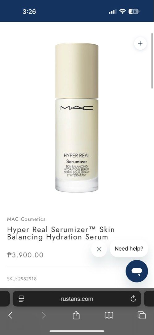 MAC Hyper Real Serumizer Hydration Serum (Category: Face Care) located in Pasig City. Submitted by maliashoppingaccount (Listing ID 1394093564, Image 3). Description: SRP P3900.