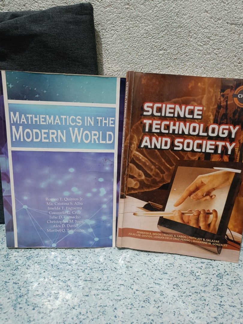 Mathematics in the Modern World & Science Technology and Society (Category: Textbooks) located in Orani. Submitted by mbfb_btn (Listing ID 1394169171, Image 1). Description: - Available: "Mathematics in the Modern World" and "Science Technology and Society" textbooks. - Suitable for: Students and anyone interested in these subjects. - Features: Covers show titles and author names..