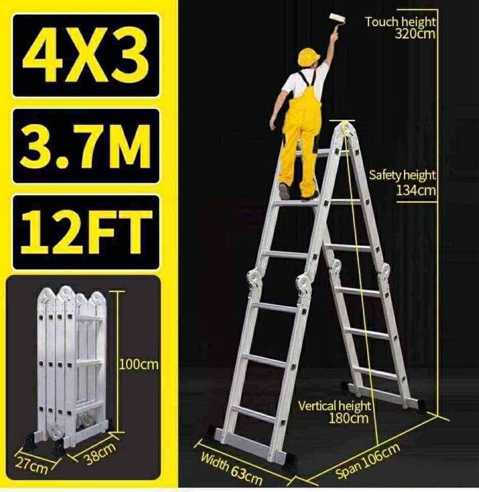 Multi purpose ladder (Category: Ladders & Steps) located in Manila. Submitted by lyfrancois14 (Listing ID 1394130934, Image 2). Description: 3.7 M LADDER SIZE ：100 CM X 38 CM（FOLDED） 📌GOOD QUALITY Same day delivery via Lalamove Location: Manila Mop: Cod/Gcash payment.