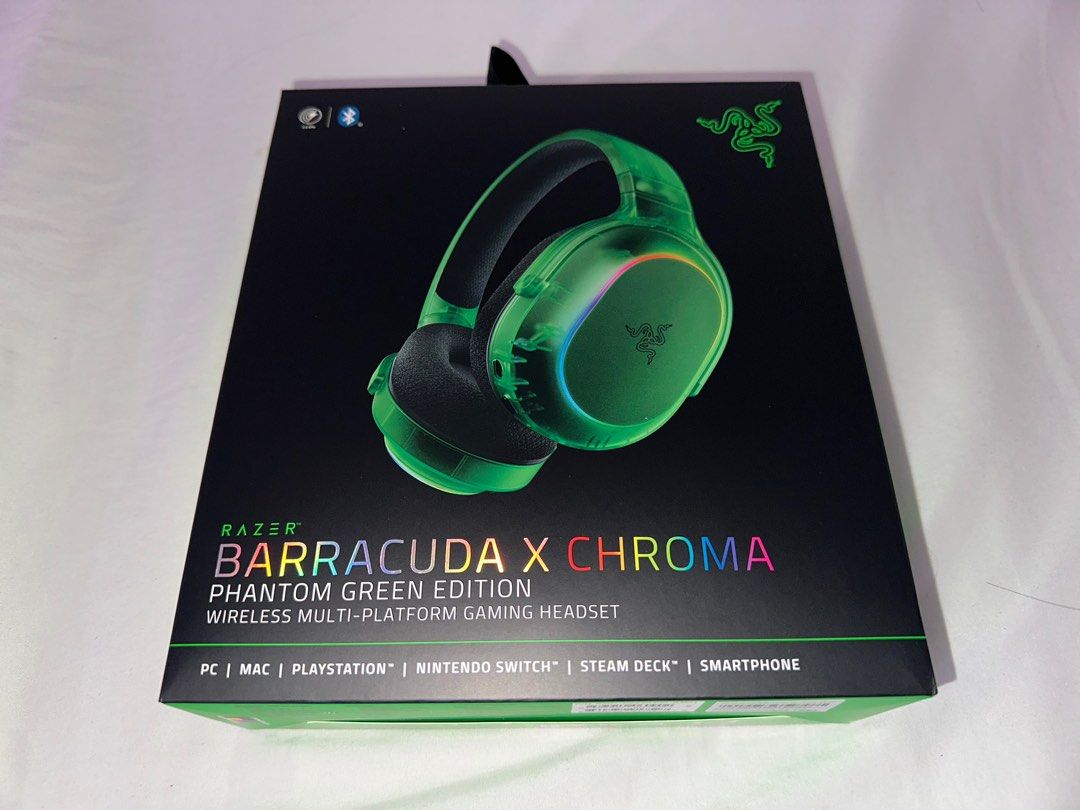 Razer Barracuda X Chroma - Wireless Multi-Platform Gaming and Mobile Headset (Category: Headphones & Headsets) located in Quezon City. Submitted by ktnpnda (Listing ID 1394127174, Image 1). Description: 🌟Brand-new🌟 Never opened, still sealed! Variant: Phantom Green 🔋 RFS: Got this as a gift, I already have a headset. Originally priced at P8,995. Slightly negotiable. For Meet-ups: Mornings at Trinoma or Vertis North, Eton Centris, or Robinsons 