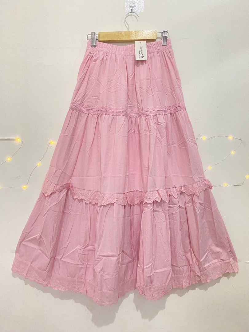 Rok renda import bangkok warna pink, Fesyen Wanita, Pakaian Wanita ...