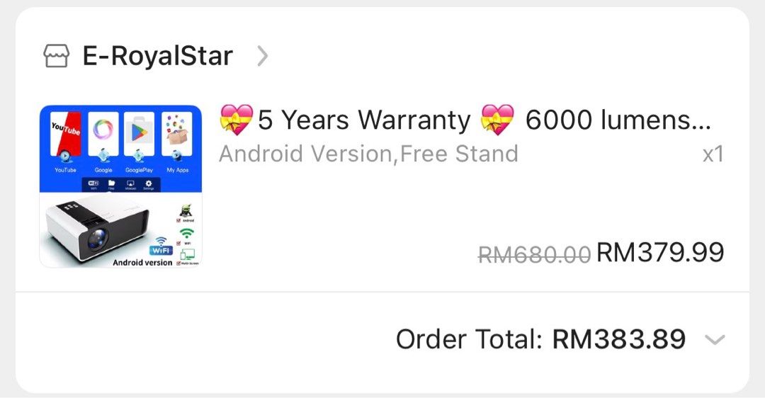 Android version Projector (Category: Portable Audio Accessories) located in Pulau Langkawi. Submitted by raden.ird (Listing ID 1394221955, Image 3). Description: Come without stand. - Built in speaker and easy to connect with Wifi. - come with remote but cover at battery missing. - PM me to see the quality video/colour/ sound.