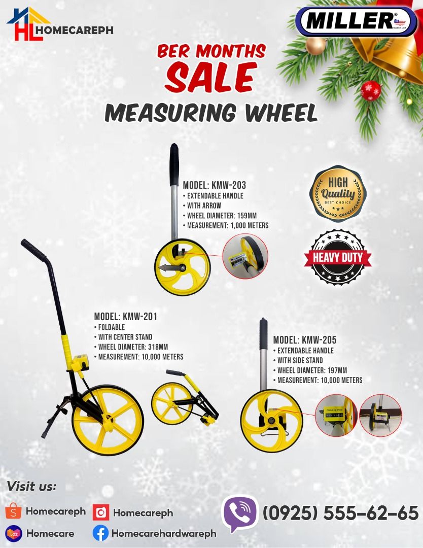 BER MONTHS SALE (Miller Measuring Wheel) (Category: Industrial Equipment) located in Manila. Submitted by homecareph (Listing ID 1328444036, Image 1). Description: 09-22-2025 ✅BER MONTHS SALE 2025 !! 🔥 ✅MILLER MEASURING WHEEL ✅AVAILABLE MODEL: ✅KMW-201 ✅KMW-203 ✅KMW-205 ✅Quality Guaranteed ✅Heavy Duty 📞 Vib3r us for fast response 👩‍💼 Look for Ms. Yumi ✅Our office warehouse is located at Zobel St. ,Ermita Manila. Open from 8am to 4pm Monday~Sa