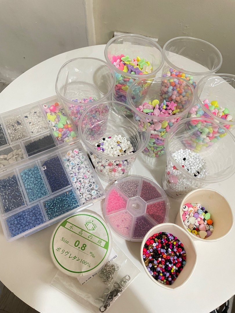 Bracelet Making Beads for Sale TAKE ALL (Category: Craft Supplies & Tools) located in Muntinlupa City. Submitted by hellotia (Listing ID 1394284856, Image 2). Description: For DIY Bracelets Inclusions • White Beads (2 sizes) • Assorted Beads Regular Shape • 1 Blue Set Beads (with round letters) • 1 White, Black, & Gray Set Beads (with square letters) • 1 Small Pink Beads Set • Locks • String (size: 0.8mm) Assorted Colors • Heart Shaped Beads • Ro