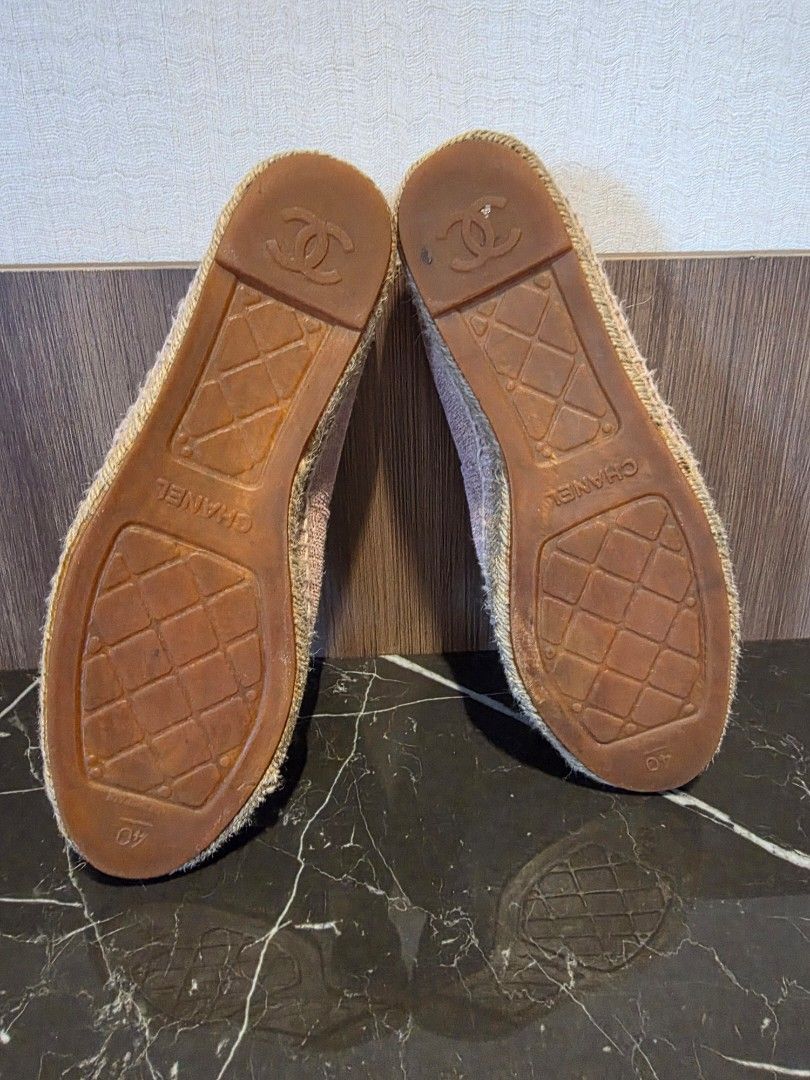 Chanel Pink Espadrilles 40 (Category: Flats & Sandals) located in Pasig City. Submitted by vthing (Listing ID 1394221059, Image 3). Description: - Authentic Chanel espadrilles - Limited Edition - Color: Pink - Size: 40 - fits a size 39 regular size - Embellished with iconic sequined Chanel logo - Woven sole - Condition: Shows wear on soles and fabric.