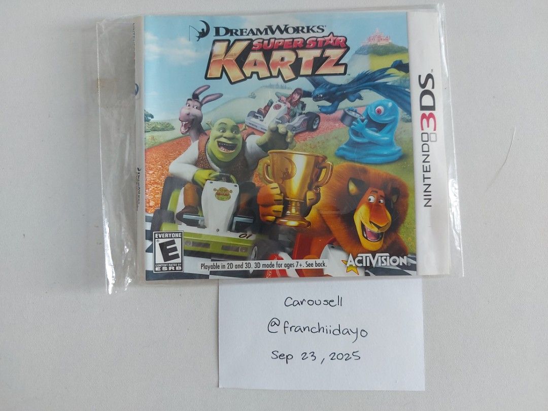 DreamWorks Super Star Kartz - Nintendo 3DS Game (Category: Nintendo) located in Pasay City. Submitted by franchiidayo (Listing ID 1394260241, Image 1). Description: No hard case, comes with the cover, manual, and game card. Game card works fine with no issues Shipping fee to be shouldered by buyer NO LOWBALLING, I will not entertain these offers and will ignore you if you do DISCLAIMER: Do NOT leave offers if you cannot do Pay as You Order, its r