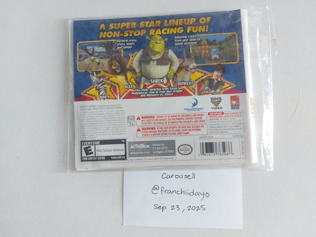 DreamWorks Super Star Kartz - Nintendo 3DS Game (Category: Nintendo) located in Pasay City. Submitted by franchiidayo (Listing ID 1394260241, Image 2). Description: No hard case, comes with the cover, manual, and game card. Game card works fine with no issues Shipping fee to be shouldered by buyer NO LOWBALLING, I will not entertain these offers and will ignore you if you do DISCLAIMER: Do NOT leave offers if you cannot do Pay as You Order, its r
