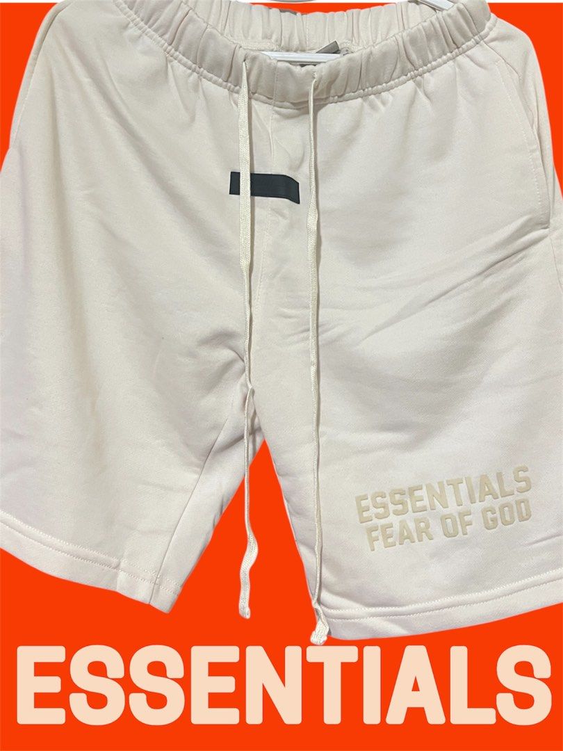 ESSENTIALS (Fear of God) (Category: Shorts) located in Valenzuela. Submitted by gotdrip (Listing ID 1394358068, Image 1). Description: Stay comfortable and stylish with these authentic Fear of God Essentials Shorts. Designed with a relaxed fit, premium cotton blend, and elastic waistband with adjustable drawstrings, these shorts deliver both luxury and everyday wearability. Size: Small (fits medium) ✅ Color: Off White / Cream ✅ Features: • Elasti