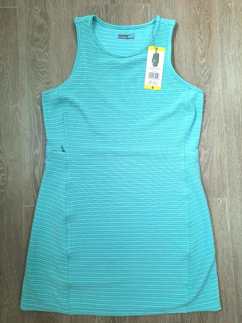 Hi-Tec Sleeveless Dress - Size S (Category: Dresses) located in Quezon City. Submitted by mkaeo (Listing ID 1394404127, Image 1). Description: - Hi-Tec sleeveless dress - Size: Small - Color: Turquoise with vertical stripes - Features a round neckline - Brand new with tag attached - Made of lightweight material - Ideal for warm weather.