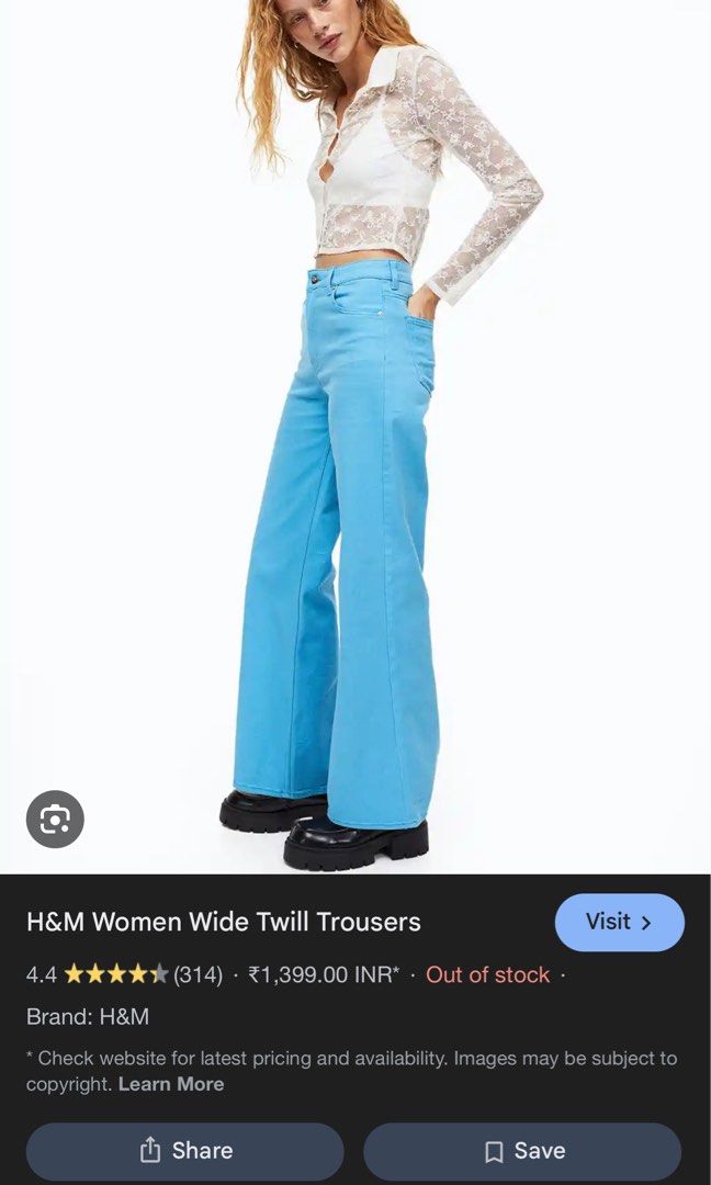 H&M wide twill pants blue (Category: Jeans) located in Santa Rosa. Submitted by sochieee (Listing ID 1394367713, Image 1). Description: smallest size in h&m.