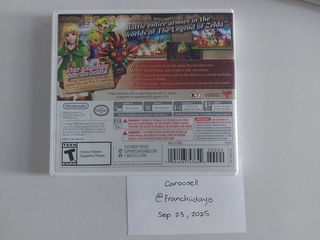 Hyrule Warriors Legends - Nintendo 3DS Game (Category: Nintendo) located in Pasay City. Submitted by franchiidayo (Listing ID 1394257580, Image 2). Description: There may be some micro scratches on the case, but the game card works fine with no issues Shipping fee to be shouldered by buyer NO LOWBALLING, I will not entertain these offers and will ignore you if you do DISCLAIMER: Do NOT leave offers if you cannot do Pay as You Order, its rude and 
