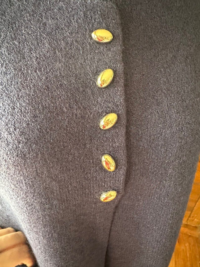 Navy thick knit vest with gold buttons (Category: Blouses) located in Muntinlupa City. Submitted by luvvluxx (Listing ID 1394353454, Image 2). Description: Dimensions when laid flat: Chest 20" Length 21".