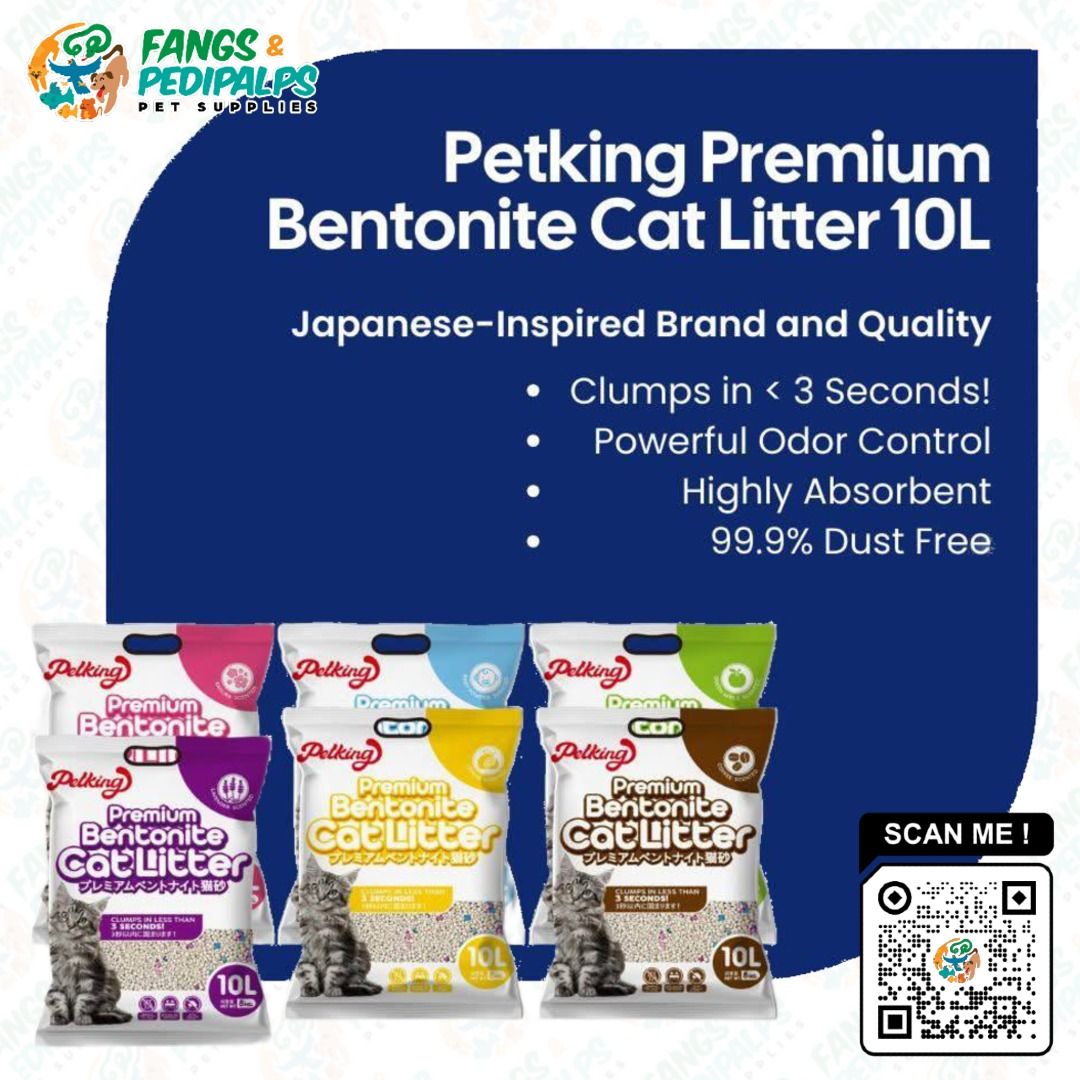 PETKING PREMIUM BENTONITE CAT LITTER SAND (Category: Homes & Other Pet Accessories) located in Taguig. Submitted by fangsnpedipalps (Listing ID 1394180418, Image 2). Description: Keep your home fresh and your feline happy with the power of natural bentonite clay! 🐾 ✅ Ultra-Clumping Formula – Locks in moisture instantly for easy scooping. ✅ Superior Odor Control – Traps unwanted smells, keeping your home fresh all day. ✅ 99.9% Dust-Free – Gentle 