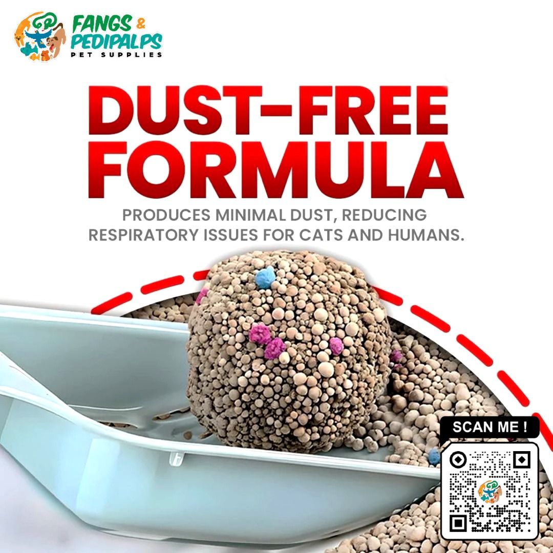PETKING PREMIUM BENTONITE CAT LITTER SAND (Category: Homes & Other Pet Accessories) located in Taguig. Submitted by fangsnpedipalps (Listing ID 1394180418, Image 3). Description: Keep your home fresh and your feline happy with the power of natural bentonite clay! 🐾 ✅ Ultra-Clumping Formula – Locks in moisture instantly for easy scooping. ✅ Superior Odor Control – Traps unwanted smells, keeping your home fresh all day. ✅ 99.9% Dust-Free – Gentle 