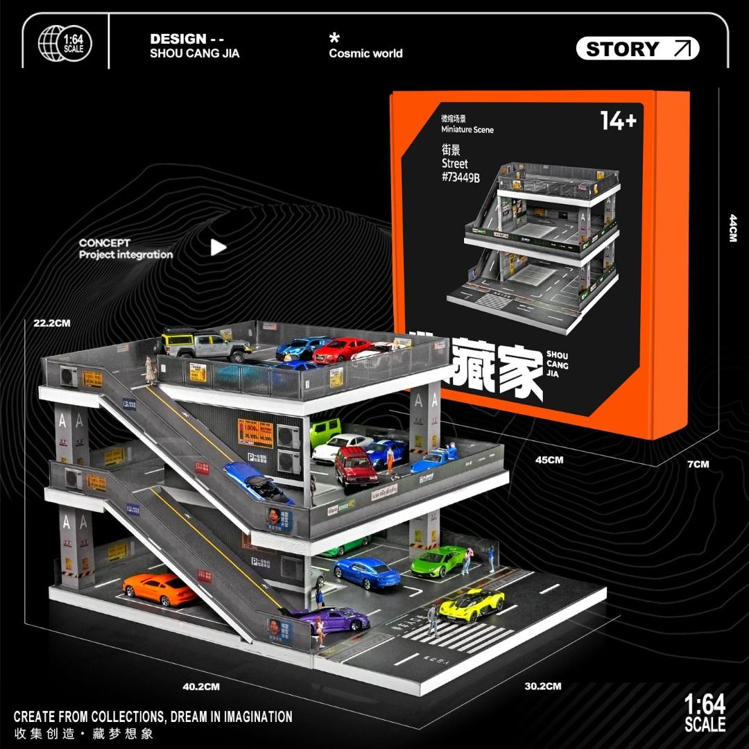 SHOU CANG JIA 1/64 Japanese-Style Ramp Parking Lot Scene Model, 興趣及遊戲 ...