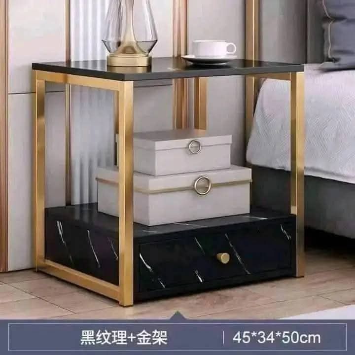 Side Table (Category: Tables & Sets) located in Manila. Submitted by redonline (Listing ID 1394246938, Image 1). Description: Side Table 03 45x34x50cm black marble ₱750 ON HAND BRAND NEW Mode of Payment: Gcash,COD Same day delivery + Delivery Fee.