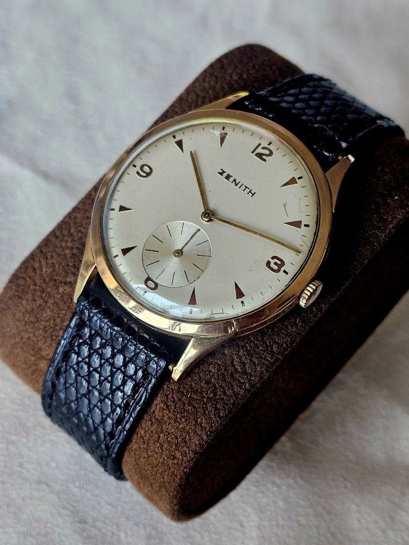 Zenith Jumbo 37mm Vintage 18K 黃金實金小三針手動上鍊機械手錶, 名牌