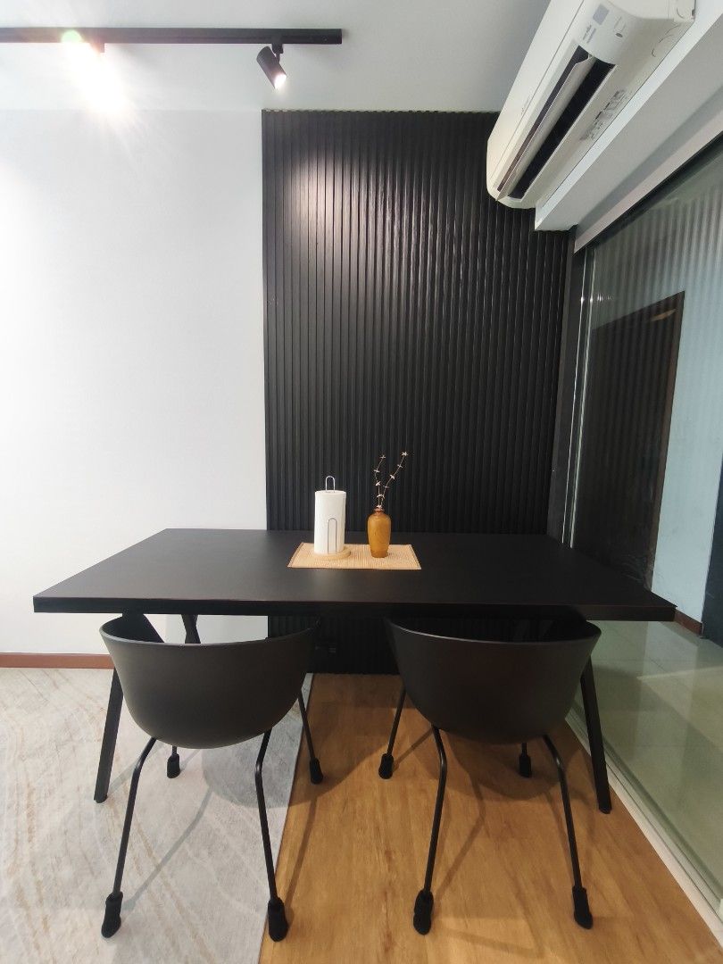 Dining Table (Category: Tables & Sets) located in Singapore. Submitted by ___momlife (Listing ID 1394483766, Image 1). Description: - Stylish black dining table - Heavy - Chairs not included - Sleek, modern design with matte finish - Comes with customised table mat - Well-maintained and ready for use - Arrange own delivery.