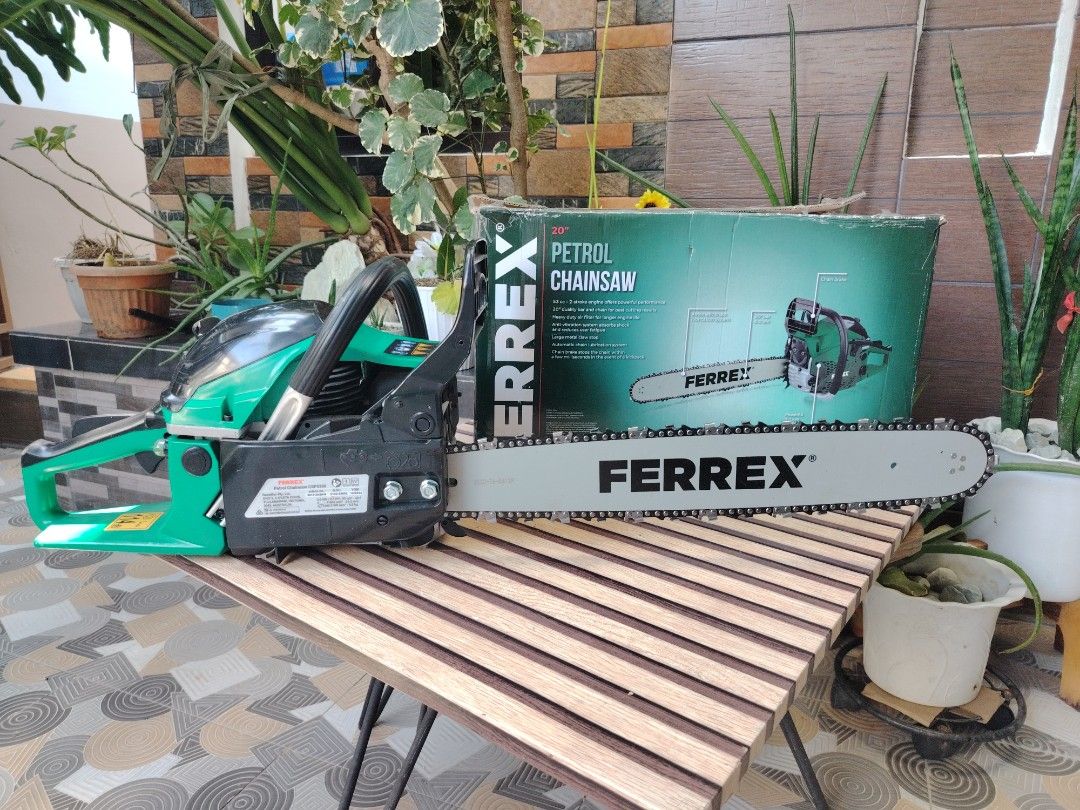 Ferrex chainsaw (Category: Gardening Tools & Ornaments) located in Malolos. Submitted by axe23 (Listing ID 1394407041, Image 1). Description: Ferrex gasoline chainsaw 20 inch bar diameter 2 stroke 53cc gasoline engine Branded and heavy duty Surplus tools from Australia Actual photo posted Item tested and working properly Good as bnew.