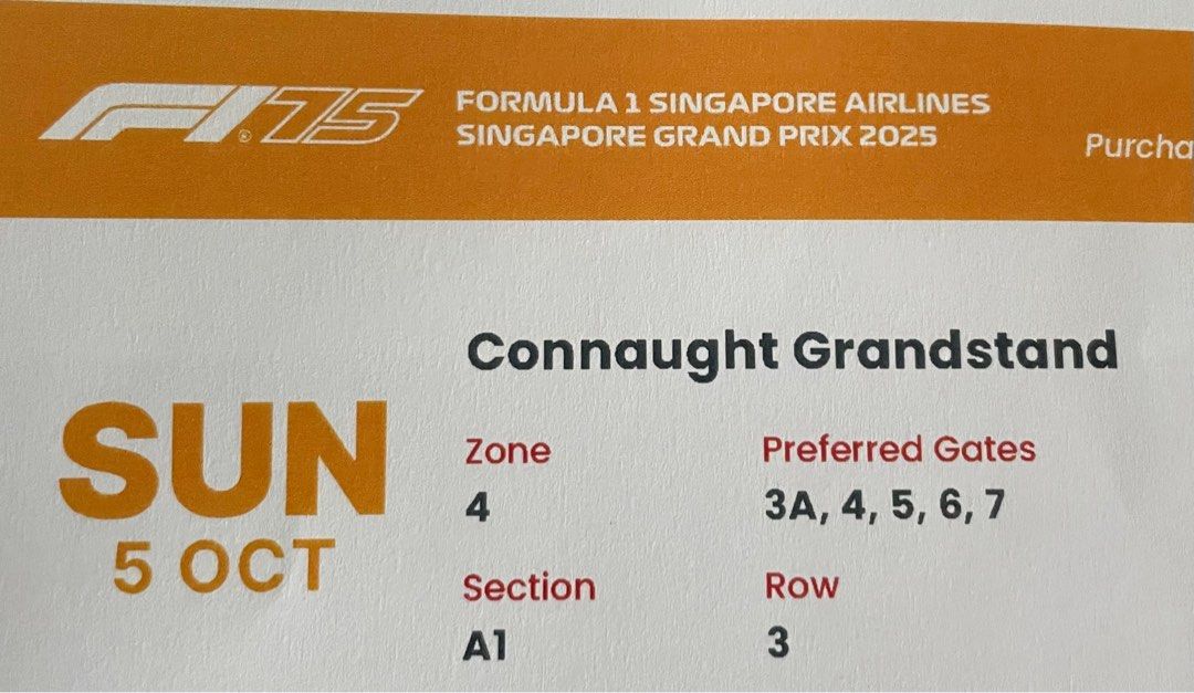 Formula 1 Singapore Grand Prix 2025 Ticket, Tickets & Vouchers, Event ...