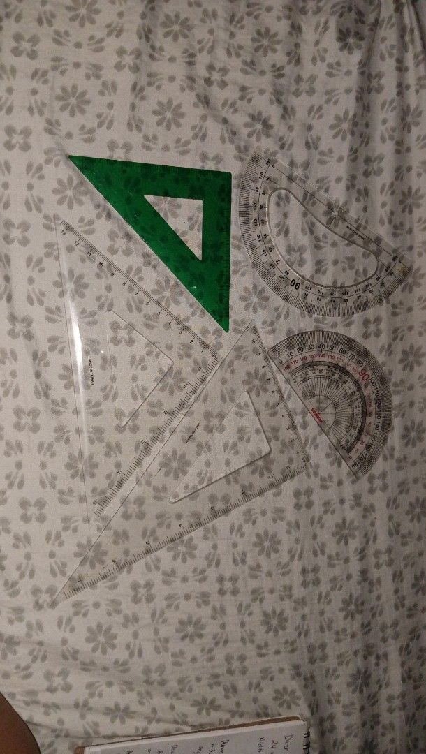Geometry Set - Triangle Rulers and Protractors (Category: Stationery & School Supplies) located in Makati City. Submitted by rbbql (Listing ID 1394560767, Image 2). Description: - (2) 45 90 degree triangle - (1) 30 60 degree - (2) Protractor check my other listing for set of drafting materials - Geometry set includes triangle rulers and protractors. - Features a green triangle ruler and clear plastic protractors. - Perfect for students and projec