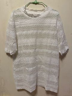 GU 小高領白色蕾絲上衣64202678738178110