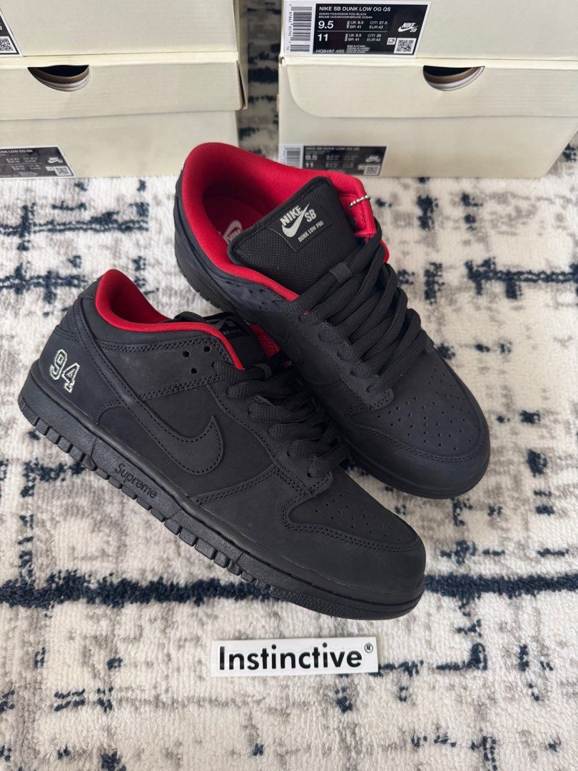 Nike SB Dunk Low Supreme 94 Black- 9.5 US (Category: Sneakers) located in Pasay City. Submitted by instinctiveph (Listing ID 1394595031, Image 1). Description: Size 9.5 (2) Brand new With proof of purchased! *PRE-ORDER OTHER SIZES* Onhand in US 🇺🇸 ETA 5-8 DAYS *SHIPPED TO PH* Need atleast 1K DP Dm me! Pick up in Pasay.