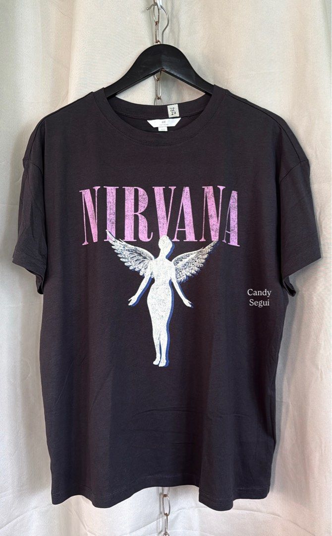 NIRVANA Boxy (Category: Shirts) located in Manila. Submitted by handpickedshirts (Listing ID 1388562945, Image 1). Description: Brand new Charcoal black, cracked prints - style with unnoticeable mending No backprint Medium on tag Approx L27in W22in laid flat.