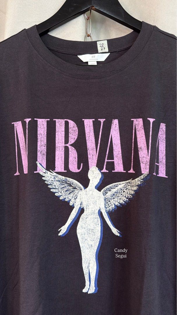 NIRVANA Boxy (Category: Shirts) located in Manila. Submitted by handpickedshirts (Listing ID 1388562945, Image 2). Description: Brand new Charcoal black, cracked prints - style with unnoticeable mending No backprint Medium on tag Approx L27in W22in laid flat.