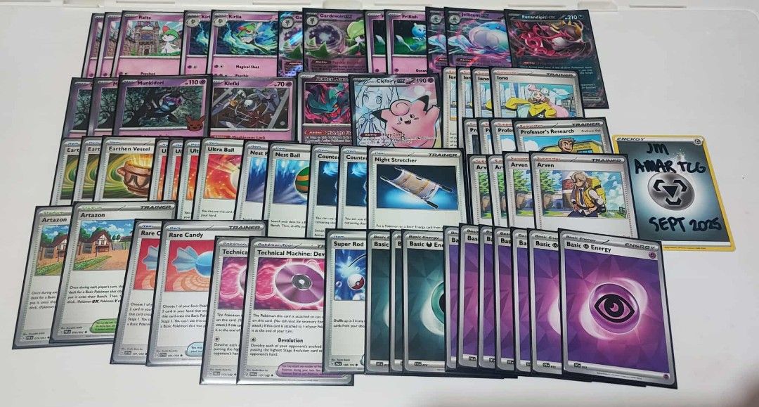 Pokemon TCG Card Deck (Category: Raw Singles) located in Manila. Submitted by mucerosjoh73280 (Listing ID 1394558659, Image 1). Description: ‼️For Sale Gardevoir Ex Deck 59/60 ‼️ ➡️Card Missing (Secret Box) - Pokemon TCG card collection - Includes trainer cards and energy cards - Features a mix of Pokemon and card types - Contains a card with "JM AMAR TCG SEPT 2015" written on it - Perfect for collectors and players.