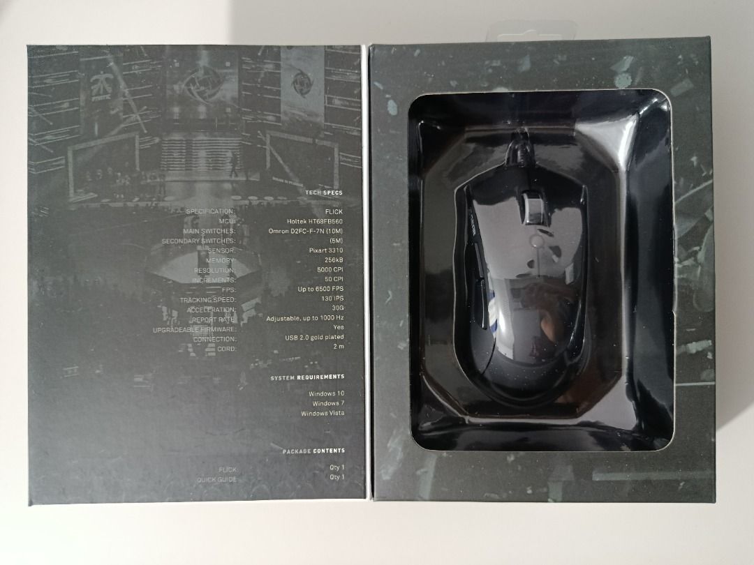 SELLING FAST: Fnatic Flick G1 Gaming Mouse (Category: Mouse & Mousepads) located in Quezon City. Submitted by alexavila162 (Listing ID 1394550849, Image 3). Description: Fnatic Officially-Branded Esports Product RFS: Extra Inventory. Need funds to upgrade gaming rig. Pixart PMW 3310 Sensor Omron Switches 5,000 CPI 130 IPS Tracking Speed 30g Acceleration 1000 Hz Polling Rate CONDITION: Totally unused and Brand New in Box. Priced at only 1.2k (Nego
