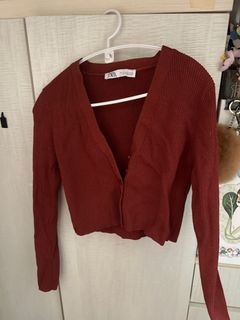 Zara Ribbed Cardigan burgundy 外套 襯衫 襯衣 棗紅色64211993284866110
