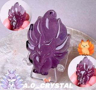 (Wow! All purple! Only one) 🦊 Purple Fluorite Nine-Tailed Fox 💖 $88 with stand ❤️ ($88 gets you a full purple fluorite nine-tailed fox, we'll include a stand, perfect as a gift or to place on your office desk 👍🏻👍🏻) This size is ideal for placing on an office desk to attract good interpersonal relationships, lucky mentors, harmonious coworker interactions, and also helps boost work efficiency ❤️64221778611329110